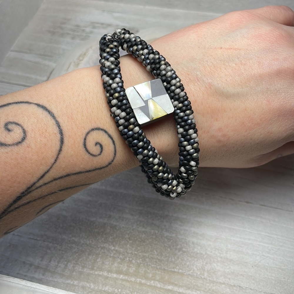 Black eye crocheted bangle bracelet